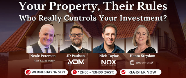 REI live webinar: Your Property. Their Rules. Wednesday 16 September, 12:00–13:00 SAST. Register free.
